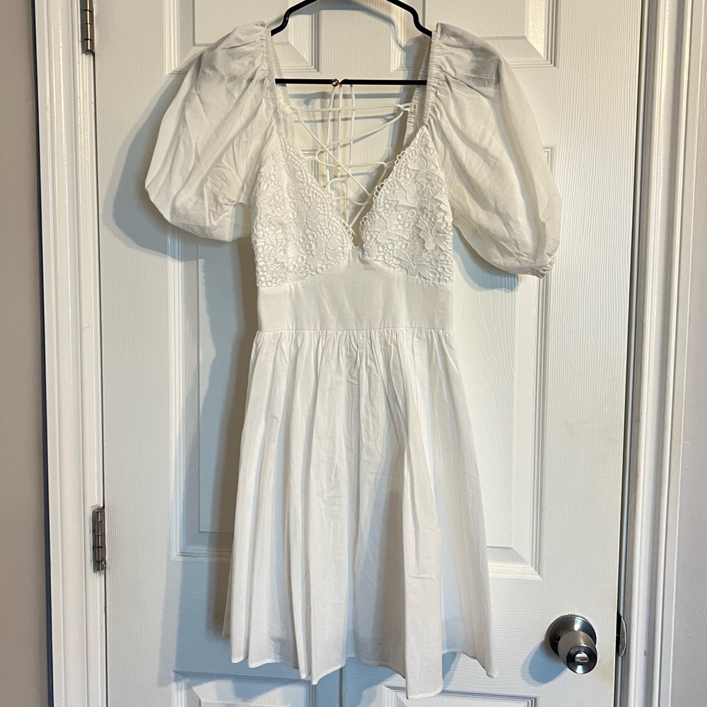 Princess Polly White Lace-Up Babydoll Mini Dress